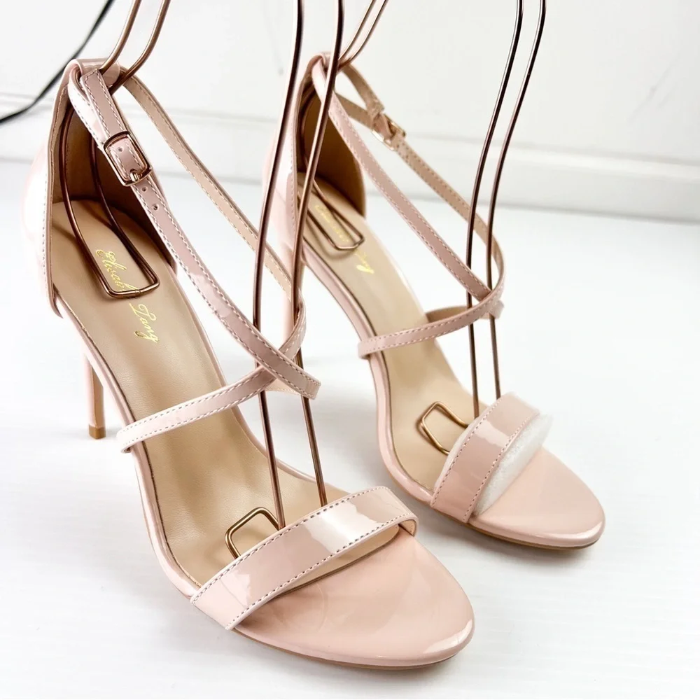 Elisabet Tang Heels womens 8 Neutral Beige Strappy Stiletto Wedding sandals